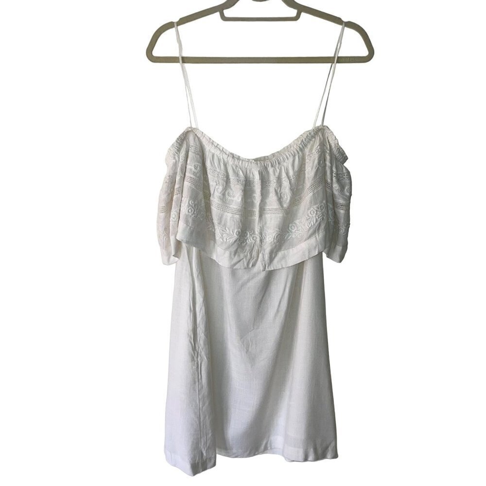 L*Space Women Abby Mini Dress Size Large White Off The Shoulder Ruffle Neck New